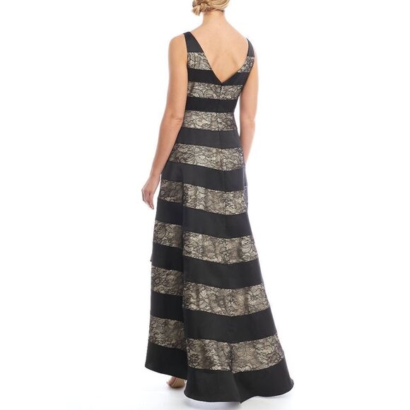 New! ADRIANNA PAPELL Women's Striped Lace High-Low Dress Formal Gown Size 6 - Picture 3 of 6